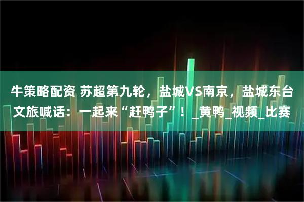 牛策略配资 苏超第九轮，盐城VS南京，盐城东台文旅喊话：一起来“赶鸭子”！_黄鸭_视频_比赛